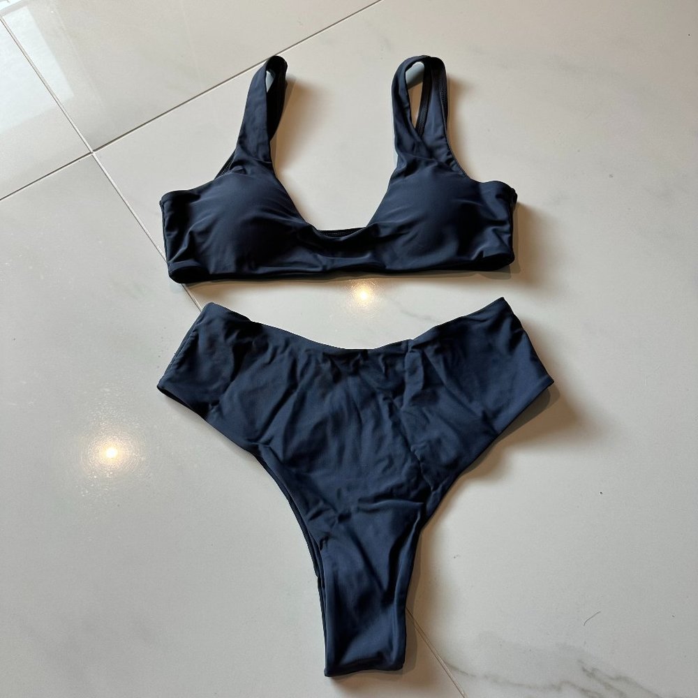 Gunmetal Coloured High Waisted Leg Bikini Set